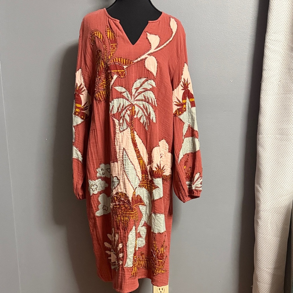 Soft Surroundings Tropical Print Long Sleeve Dress size medium